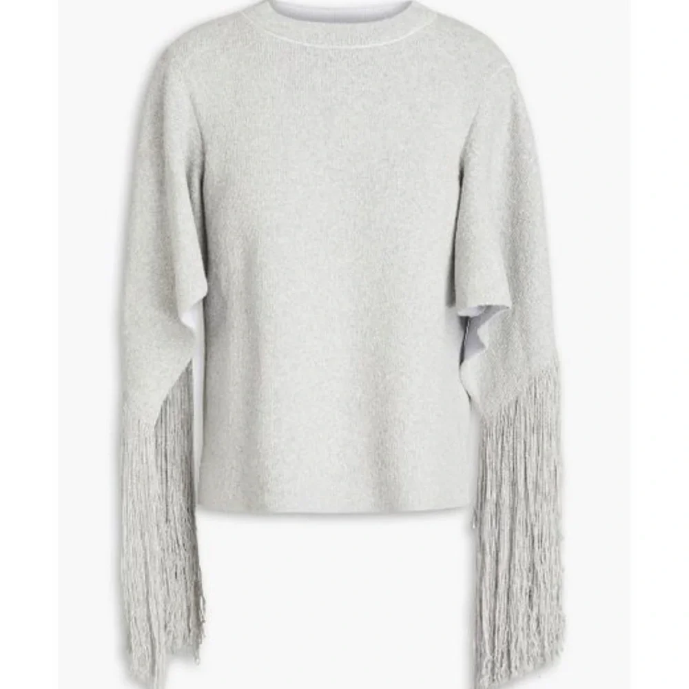 Proenza Schouler Light Gray Fringe Sleeve Knit Sweater